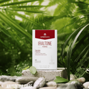 Cápsulas IRALTONE forte: fórmula avanzada con vitaminas y minerales para combatir la caída del pelo y fortalecer el cabello desde la raíz.
